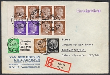 1942 (10 Jan) Third Reich, Germany, Registered cover from Cologne to Ehrenfeld franked with Mi. H - Bl. 118, W 74 (CV $60)
