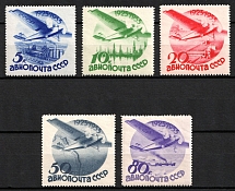 1934 The 10th Anniversary of Soviet Civil Aviation, Soviet Union, USSR, Russia (Zv. 354 - 358, Without watermark, Full Set, CV $325)