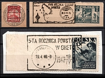 1948-57 Poland, Stock of stamps on pieces