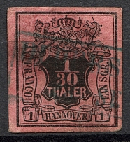 1851-55 Hanover Germany 1/30 Th (CV $80, Cancelled)