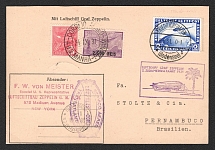1931 (18 Sep) Germany, Graf Zeppelin airship airmail postcard from Friedrichshafen to Pernambuco (Brazil), Flight to South America 1931 'Friedrichshafen - Recife - Friedrichshafen' (Sieger 129 D, CV $180)