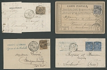France - Classic Postal History Unit - 1846-95, 15 items, including two stampless mailings Lyon-Paris of 1846 and Paris-Caen of 1854, then 12 entire letters or covers bearing various franking and different dotted or circular date …