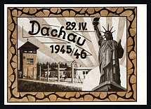 1945 'Commemorative card on the day of the liberation of Dachau concentration camp', Propaganda Postcard, Third Reich Nazi Germany