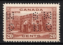 1937-38 20c Canada, Official Stamp (SG O105, Perfin, MNH)