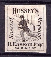 1878 Hussey's Special Messege, United States Locals & Carriers (Imperf, Sc. 87L63, Genuine)