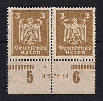 1924 3pf Weimar Republic, Germany (Control Number, Pair, CV $60, MNH)
