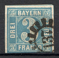 1849 Bavaria Germany 3 Kr (CV $100, Canceled)