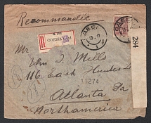 1919 (19 May) RSFSR, Russian Civil War registered censored cover from Odessa to Atlanta (USA) via Washington, total franked by 30 k