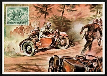 1943 Wehrmacht Souvenir Postcard Motorized Reconnaissance pushes ahead. Motorcycle riflemen hold on