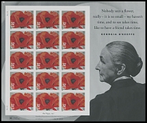 United States - Modern Errors and Varieties - 1996, Georgia O'Keeffe, 32c multicolored, imperforate complete pane of 15, full OG, NH, VF, C.v. $675, Scott #3069a…