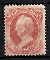 1873 24c Winfield Scott, Official Mail Stamp 'War', United States, USA (Scott O91, Rose, Signed, CV $90)