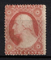 1857 3c Washington, United States, USA (Scott 26, Dull Red, Type III, CV $30)