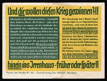 1933-1945 NSDAP Nazi Rare Propaganda, 'And They Want to Win This War?!!', Slogan of The Week, Germany