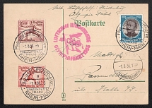 1936 (1 Aug) 'Airship Hindenburg Olympic Trip 1936', Airmail Postcard from Frankfurt am Main to Passenberg franked with 12+6pf, 15+10pf 'Olympic Games' and 25pf 'Colonial Explorer', Propaganda, Third Reich Nazi Germany (Mi. 543y, 613, 614, CV $200+, Rare)