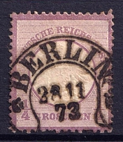 1872 1/4gr German Empire, Large Breast Plate, Germany (Mi. 16, Berlin Postmark, CV $170)