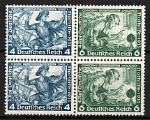 1933 Third Reich, Germany, Wagner, Se-tenant, Zusammendrucke, Block of Four (Mi. W 49, CV $60)