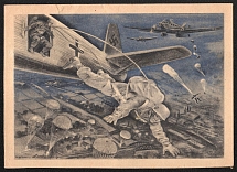 1940 'German paratroopers', Propaganda Postcard, Third Reich Nazi Germany