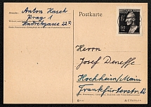1943 Sc B20 postally used 10 July Mailed from Postamt 1 Prag to Hochheim am Main
