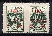 1921 2 M on 25 F Central Lithuania, 'NA SLASK' (MISSED Perporation, Print Error, Pair, Signed, MNH)