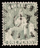 1875-81 1p Barbados, British Colonies (SG 74, WMK sideways, CV $1100)