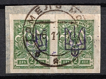 1918 2k Kiev (Kyiv) Type 2 on piece, Ukrainian Tridents, Ukraine (Bulat 245, Gomel Postmark, Signed)