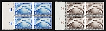 1930 Weimar Republic, Germany, Airmail, Zeppelins (Mi. 438 X - 439 X, Blocks of Four with Margins, Certificates, Full Set, CV $17,600+, MNH)