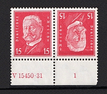 1928 15pf Weimar Republic, Germany (Control Number, Pair Tete-beche, Mi. K 14 HAN 1, CV $320, MNH)