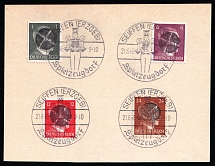 1945 SEIFFEN Local Issue 1pf - 24pf on piece, Germany, Overprint on Hitler's head (Commemorative Cancellation)