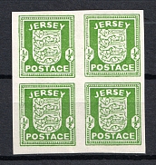 1941-44 Germany Occupation of Jersey Block of Four 1/2 P (Mi.#1yU, IMPERFORATED, CV $2000, MNH)