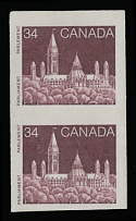 Canada - Modern Errors and Varieties - 1985, Parliament, 34c dull red brown, vertical imperforate pair, full OG, NH, VF, C.v. $135, Unitrade C.v. CAD$200, Scott #952a…