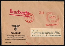 1942 Cover franked with postal meter imprint for 3 Rpf, paid in cash and posted in Innsbruck