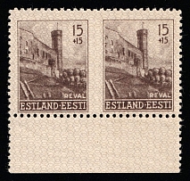 1941 15k+15k German Occupation of Estonia, Germany, Pair (Mi. 4 U Ms, MISSING Perforation, Margin, Signed, CV $80, MNH)
