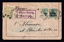 1916 Warsaw Local Issue, Poland, Postal Fee Handstamp, Postcard from Warsaw, franked with Mi. 2 German Occupation and Mi. 10 City Post Stamps