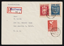 1948 (14 Mar) Hanau, Baltic DP Camp, Displaced Persons Camp, Registered Cover from Weilburg to Los-Angeles (U.S.A.) franked with Mi. 961 (Germany), Wilhelm 1, 2 (CV $530)