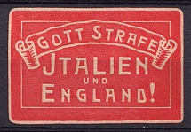 'God Punish England and Italy!', WWI, Germany, Anti-British and Anti-Italian Propaganda, Non-Postal Vignette Stamp