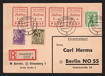 1946 (4 Mar) Strausberg (Berlin), Germany Local Post, Registered Postcard to Berlin (Mi. 34 B - 37 B, Se-tenant, Full Set, CV $80)