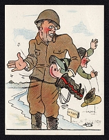 'Roosevelt Spanks Hitler', United States, French WWII Anti-Axis Propaganda, Hitler Roosevelt Caricatures, Postcard, Mint