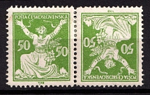 1920-25 50h Czechoslovakia, Pair Tete-beche (Mi. 175 BK, CV $110)