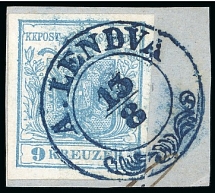 Also-Lendva, in modern day Slovenia. 1850 9kr, very good margins and impression in a delicate shade, tied to piece by