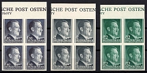 1941 General Government, Germany, Blocks of Four (Mi. 71 U, 80 U, 88 U, Imperforate, Margins, CV $100)