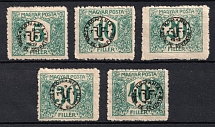 1919 Debrecen, Hungary, Romanian Occupation, Official Stamps, Provisional Issue (Mi.17 - 21)