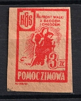 3zl Winter Help, To the Front of Fighting Hunger and Cold, Poland, Non-Postal, Cinderella (Imperforate, Rare, MNH)