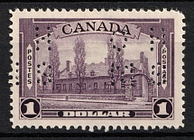 1937-38 $1 Canada, Official Stamp (SG O107, Perfin, MNH)