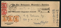 1924 (July 21) “On His Britannic Majesty’s Service” envelope sent locally in Tientsin, re-directed to Chefoo