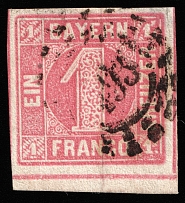 1850 1k Bavaria, German States, Germany (Mi 3Ia, Canceled, CV $35)
