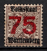 1919 75 on 3pf Wurttemberg, German States, Germany (Mi. 271 Y, CV $130)