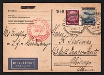 1936 (4 May) Germany, Hindenburg airship airmail postcard from Frankfurt to Chicago (United States), 1st flight to North America 'Frankfurt - Lakehurst' (Sieger 406 E, CV $50)