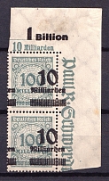 1923 10m on 100m Weimar Republic, Germany, Pair (Mi. 337 A, SHIFTED Overprints)
