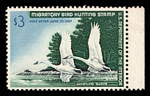 1966 $3 Duck Hunt Permit Stamp, United States (Sc. RW-33, CV $100, MNH)