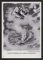 'German Fighter Pilots Over English Industrial Area', Propaganda Postcard, Third Reich WWII, Germany Propaganda, Germany